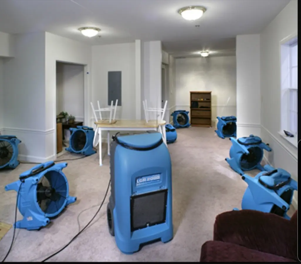 Air movers and dehumidifier setup for Water Extraction & Removal in Carrboro